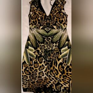 Leopard Print Skirt with Feather Accent - Brown & Black